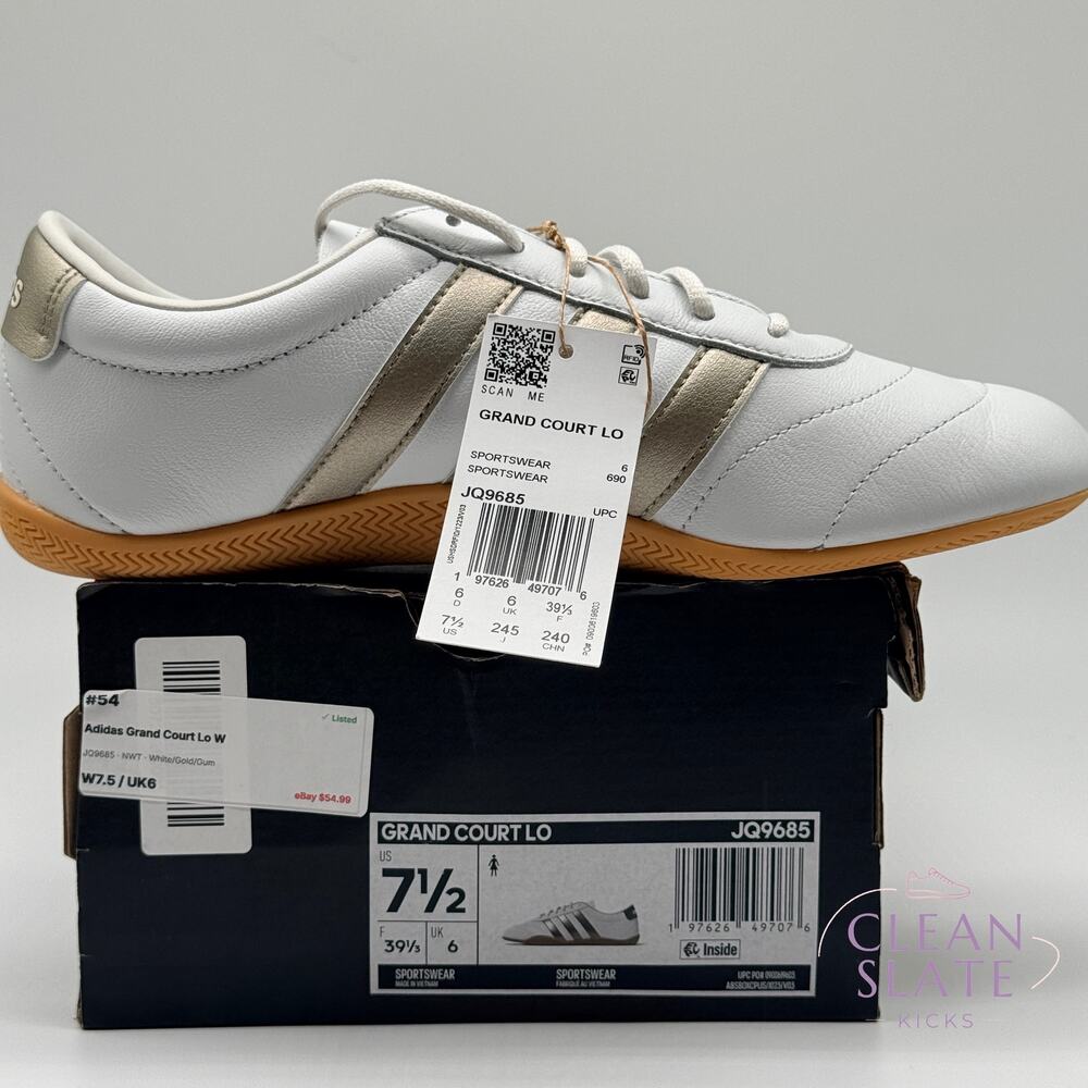Adidas Grand Court Lo W JQ9685 White Gold Gum Women's 7.5